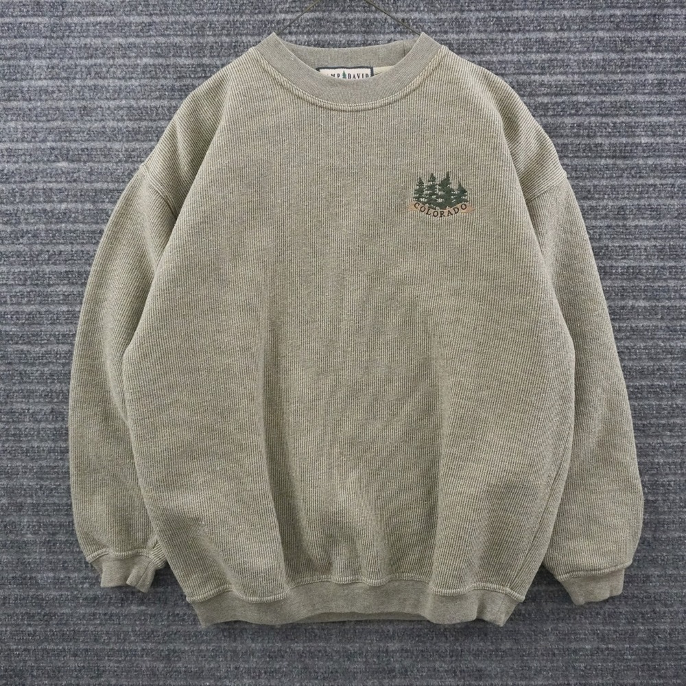 Vintage 90s Camp David Sweatshirt Mens M Green Colorado Ribbed Knit Graphic